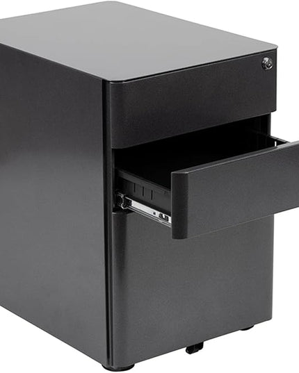 Flash Furniture Warner Modern 3-Drawer Mobile Locking Filing Cabinet with Anti-Tilt Mechanism and Hanging Drawer for Legal & Letter Files, Black - LeafyLoom