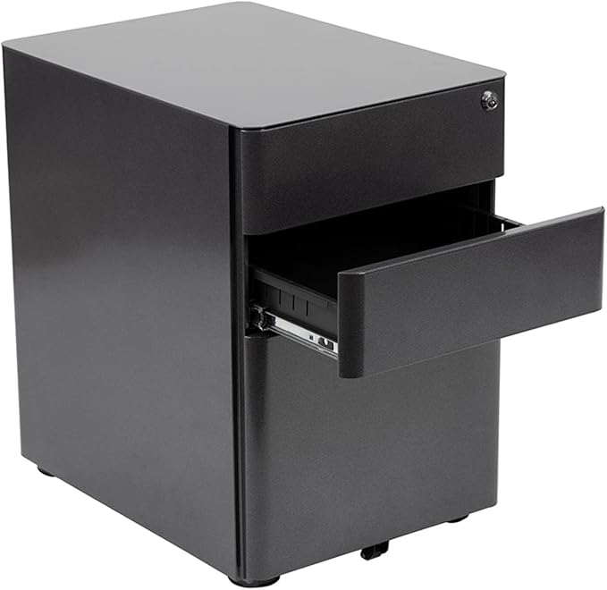 Flash Furniture Warner Modern 3-Drawer Mobile Locking Filing Cabinet with Anti-Tilt Mechanism and Hanging Drawer for Legal & Letter Files, Black - LeafyLoom