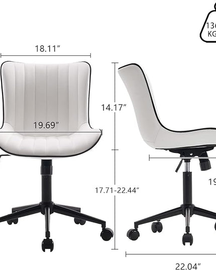 YOUNIKE White Office Chair Swivel Leather Desk Chair, Upholstered Adjustable Computer Task Chair with Wheels, Modern Armless Rolling Gaming Chair Mid Back - LeafyLoom
