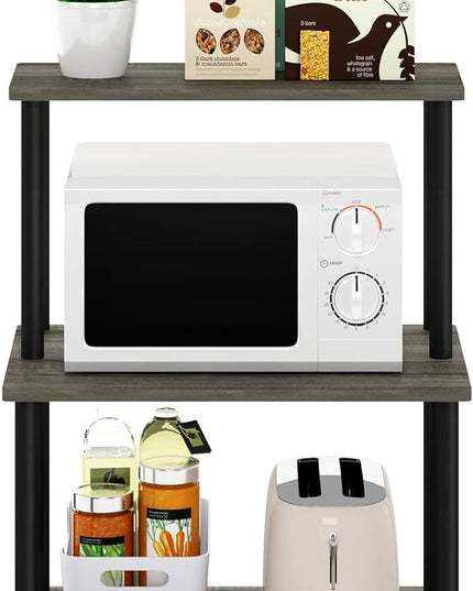 Furinno Turn-N-Tube 3-Tier Toolless Kitchen Storage Shelf, French Oak Grey/Black - LeafyLoom