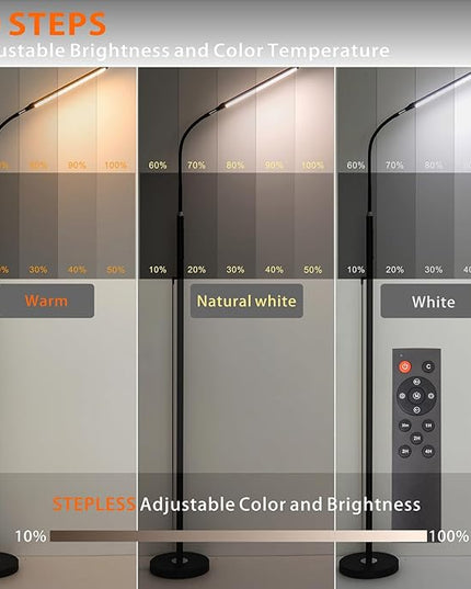 LED Floor Lamp with Remote Touch Control,Dimmable 15W Pole Lamps for Living Room,70'' Adjustable Height Standing Reading Light with 10 Brightness/5 Timer/3 Colors for Lash Tatto Esthetician - LeafyLoom