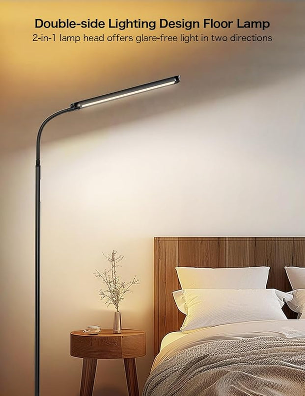 73" LED Floor Lamp,24W Super Bright Double-Sided Tall Standing Lamp with Timer,Remote and Touch Control,Adjustable Colors & Brightness Gooseneck Floor Lamps for Living Room Bedroom Office - LeafyLoom