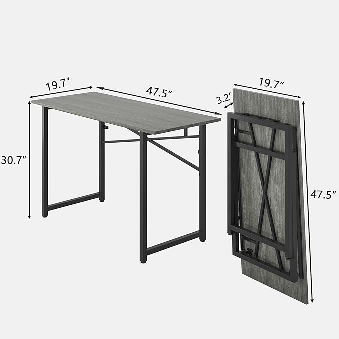 47 Inch Foldable Computer Desk, Folding Space-Saving Home Office Table, Study Writing Gaming Workstation for Small Space, No Assembly Needed,Grey Oak - LeafyLoom