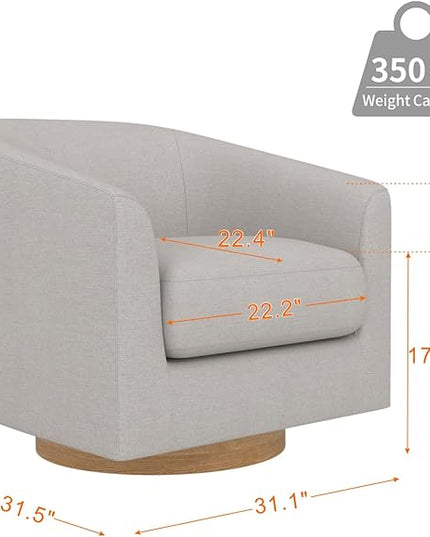 MUUEGM Accent Chair with Arms, 360 Degree Swivel Accent Chair with Wood Base, Modern Barrel Chair for Living Room, Bedroom, Waiting Room, Fully Assembled,Performance Fabric in Light Grey - LeafyLoom