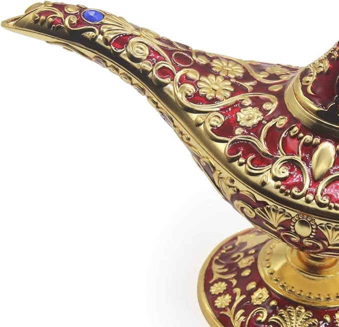 Classic Vintage Collectable Rare Legend Aladdin Magic Genie Costume Lamp Home Table Decoration & Gift, Golden Red - LeafyLoom