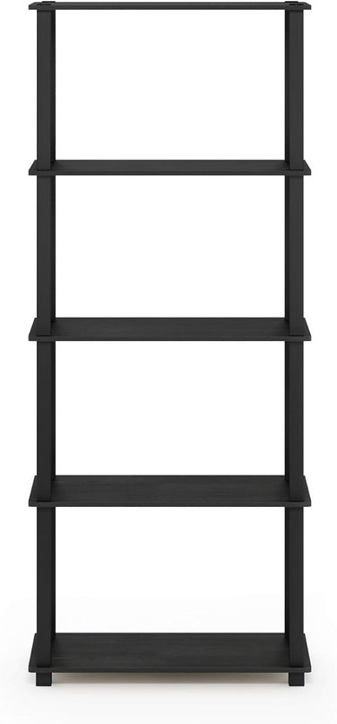Furinno Turn-N-Tube 5-Tier Multipurpose Shelf / Display Rack / Storage Shelf / Bookshelf, Square Tubes, Americano/Black - LeafyLoom