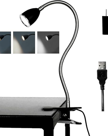 Desk lamp Eye-Caring Table Lamps, 360°Rotation Gooseneck Clip on Lamp Reading Light, Portable Reading Book Light, Clamp Light, Study Desk Lamps for Bedroom and Office Home Lighting (Black-C01) - LeafyLoom