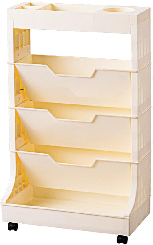 5-Tier Mobile Bookshelf, Book Storage Organization with Wheels Movable Rolling Book Cart for Study in Bedroom School Office, Light Yellow Drcoevo - LeafyLoom