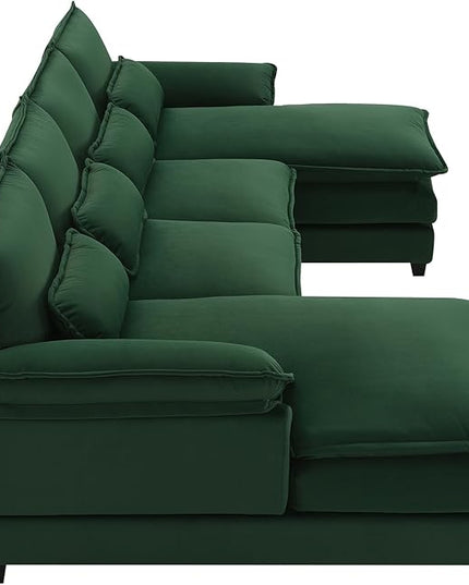 Symmetrical Modular Sectional Sofa with Chaise Lounge, 6 Seater Velvet Upholstered Cloud Couch, U Shaped Oversized Sleeper Sofa&Couches with Thicked Cushion & Detackable Backrest Living Room - LeafyLoom