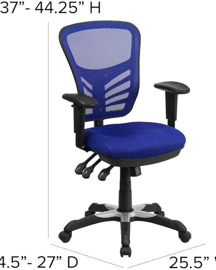 Flash Furniture Nicholas Mid-Back Swivel Office and Gaming Chair, Ergonomic Mesh Office Chair with Adjustable Lumbar Support and Height, Blue - LeafyLoom