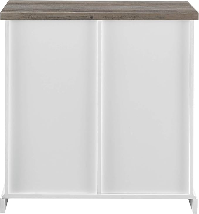 Walker Edison Willa Modern Farmhouse Sliding Single Slat Door Storage Console, 32 Inch, White and Grey Wash - LeafyLoom