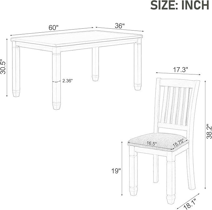 7 Piece Dining Set Wood Rectangular Table and 6 Upholstered Chairs with Shaped Legs for Living Furniture, Guest Room, Home Bar, and Kitchen, White+Gray 37 - LeafyLoom