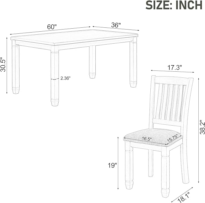 7-Piece Modern Dining, Wooden Kitchen Room Table Set with 6 Upholstered Chairs-Elegantly Shaped Legs and Comfortable Seating, Gray+White - LeafyLoom