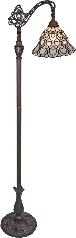Amora Tiffany Floor Lamp Torchiere - Arched Style Peacock Floor Lamp - 62” Tall Peacock Floor Stained Glass Lamp - Tiffany Floor Lamps for Living Room - LeafyLoom