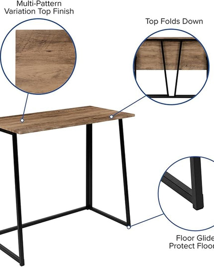 Flash Furniture Walker Small Rustic Natural Home Office Folding Computer Desk - 36" - LeafyLoom