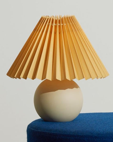 Brightech Serena LED Table Lamp - Modern Ceramic Lamp with Pleated Shade for Bedside, Nightstand, Desk - Cozy Night Light with Soft White Light for Living Room, Bedroom - LeafyLoom
