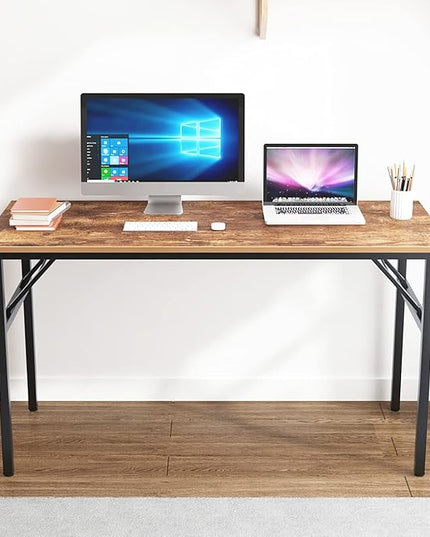 SogesGame Computer Desk,55 Inch Modern Simple Style Folding Tables,Home Office Writing Desk, Space Saving Foldable Table, No Install Needed, Retro Black - LeafyLoom
