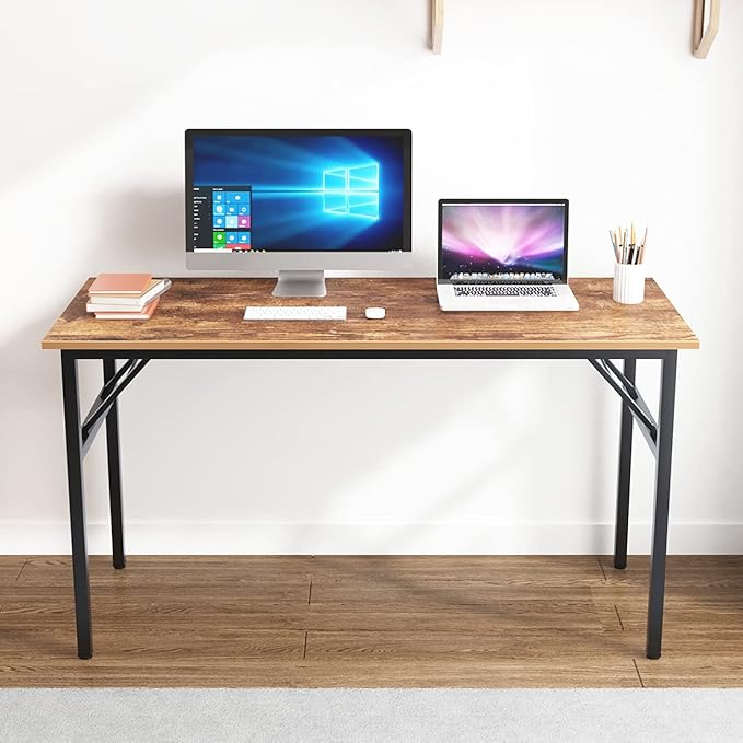SogesGame Computer Desk,55 Inch Modern Simple Style Folding Tables,Home Office Writing Desk, Space Saving Foldable Table, No Install Needed, Retro Black - LeafyLoom