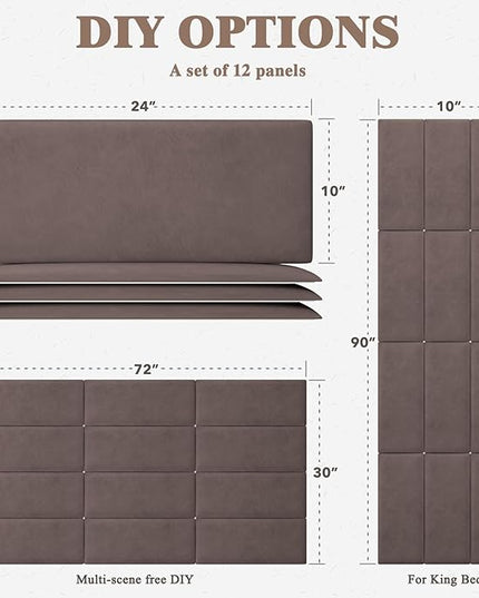 King Headboard, Wall Mounted Peel and Stick Headboard, Upholstered Leather Bed Headboard for King Size Bed, Floating Dorm Bedroom Tall Headboard Soundproof Wall Panels (12 Panels, 10"x24") - LeafyLoom