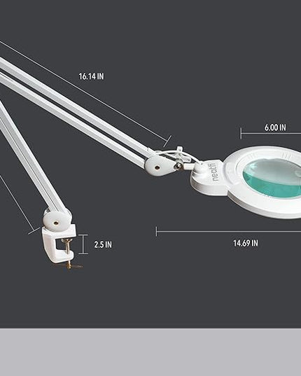 Neatfi XL Bifocals 1,200 Lumens Super LED Magnifying Lamp with Clamp, 3 Light Modes, Correlated Color Temperature Control (3000K-4500K-6000K), 12W, 120 Pcs SMD LED (White, 6 Inch Lens) - LeafyLoom