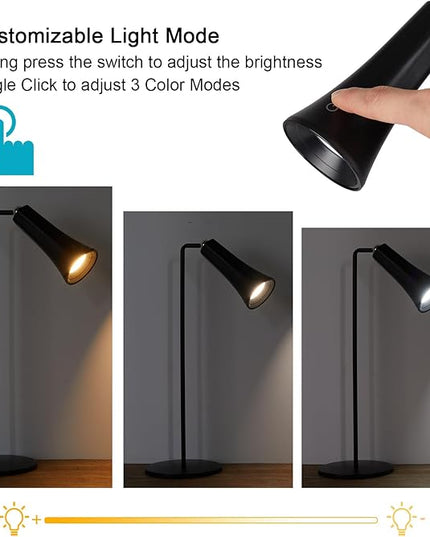 LED Desk Lamp, Cordless Rechargeable Table Lamp with 3 Brightness Levels, Dimmable, Removable Touch Lamp for Reading Bedroom Home Office Study (Black) - LeafyLoom