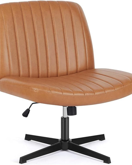 Sweetcrispy Office Chair No Wheels - Armless Desk Chair No Wheels Cross Legged Office Chair Wide Swivel Home Office Desk Chairs - LeafyLoom