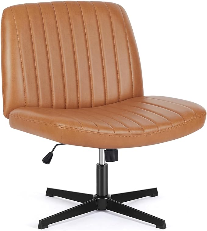 Sweetcrispy Office Chair No Wheels - Armless Desk Chair No Wheels Cross Legged Office Chair Wide Swivel Home Office Desk Chairs - LeafyLoom