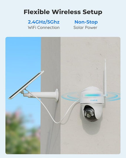 REOLINK Security Camera Wireless Outdoor, Pan Tilt Solar Powered, 5MP 2K+ Color Night Vision, 2.4/5GHz WiFi, Works with Smart Home for Surveillance, Home Hub Compatible, Argus PT + Solar Panel REOLINK