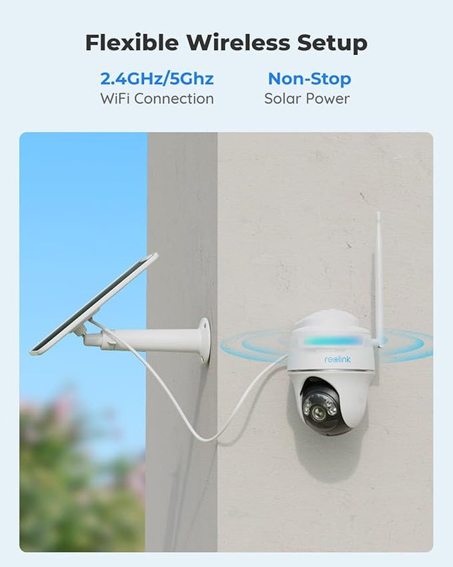 REOLINK Security Camera Wireless Outdoor, Pan Tilt Solar Powered, 5MP 2K+ Color Night Vision, 2.4/5GHz WiFi, Works with Smart Home for Surveillance, Home Hub Compatible, Argus PT + Solar Panel REOLINK