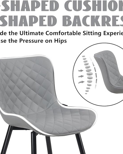 YOUTASTE Grey Dining Chairs Set of 2 Mid Century Modern PU Leather Diamond Upholstered Accent Guest Dinner Chair with Back Metal Legs for Kitchen Living Reception Waiting Room - LeafyLoom