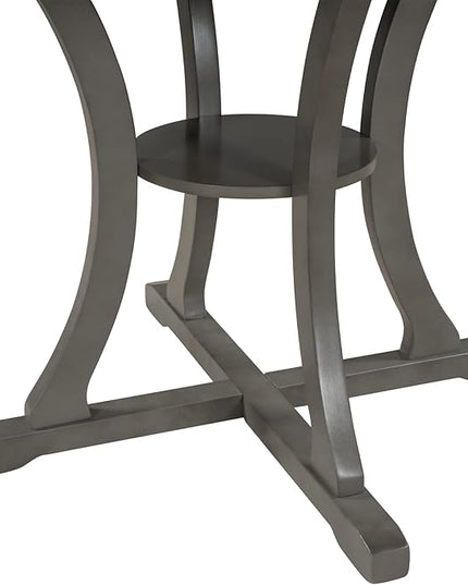 Kitchen 5-Piece Round Table Set with Special-shaped Legs and an Exquisitely Designed Hollow Chair Back for Dining Room, Gray - LeafyLoom
