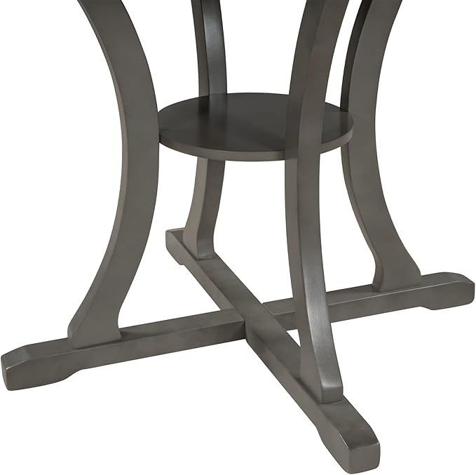 Kitchen 5-Piece Round Table Set with Special-shaped Legs and an Exquisitely Designed Hollow Chair Back for Dining Room, Gray - LeafyLoom
