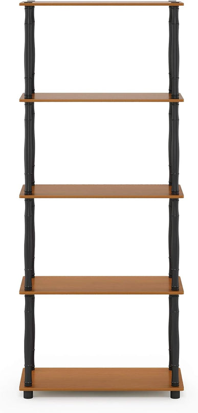 Furinno Turn-N-Tube 5-Tier Multipurpose Shelf / Display Rack / Storage Shelf / Bookshelf, Classic Tubes, Light Cherry/Black - LeafyLoom