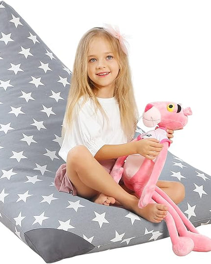 Aubliss Stuffed Animal Storage Bean Bag Chairs Cover, 50"x 35" Extra Large Bean Bags Chair for Kids & Adults, Beanbag Toy Storage for Boys Girls - Premium Cotton Canvas Grey Star - LeafyLoom