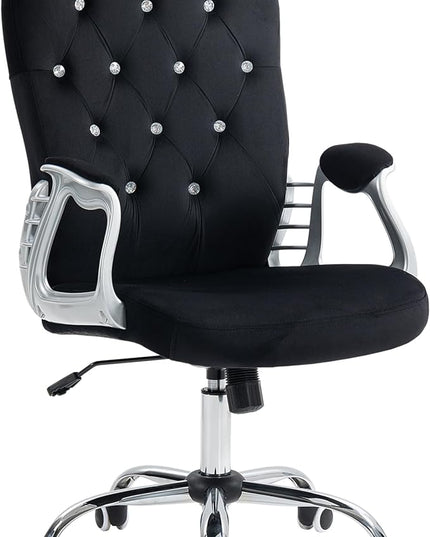 Vinsetto Home Office Chair, Velvet Computer Chair, Button Tufted Desk Chair with Swivel Wheels, Adjustable Height, and Tilt Function, Black - LeafyLoom