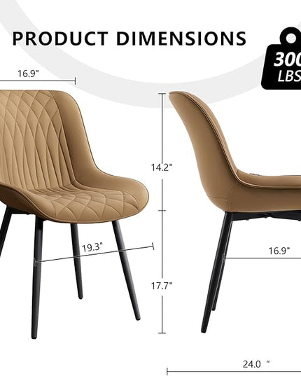 YOUNIKE Tan Dining Chairs set of 2 with High Backs Mid Century Modern Kitchen & Dining Room Chairs PU Faux Leather Upholstered sillas de comedor Comfortable Large Padded Accent Chairs with Metal Legs - LeafyLoom