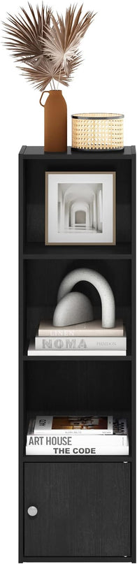 Furinno Luder Shelf Bookcase with 1 Door Storage Cabinet, Blackwood - LeafyLoom