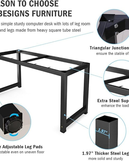 Tribesigns Computer Desk, 55 inch Large Office Desk Computer Table Study Writing Desk for Home Office, Black + Black Leg - LeafyLoom