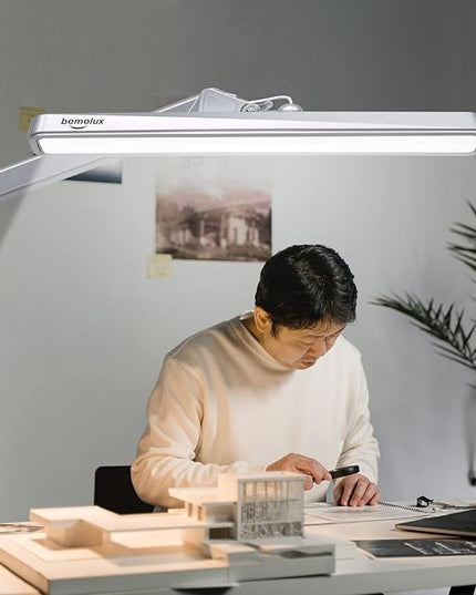 LED Architect Desk Lamp with Clamp, Metal Swing Arm 2000 Lumens Dimming Office Table Lamp for Task Work Drafting Reading Desktop, 234PCS Bright LEDs, 24W, 5 Color Temperatures Workbench Lamp - LeafyLoom