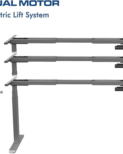 AIMEZO Standing Desk Frame, Dual Motor Electric Height Adjustable Sit Stand Desk Frame with 4 Memory Preset Button, USB Charging Port for Home Office (3 Tier Legs, Gray) - LeafyLoom