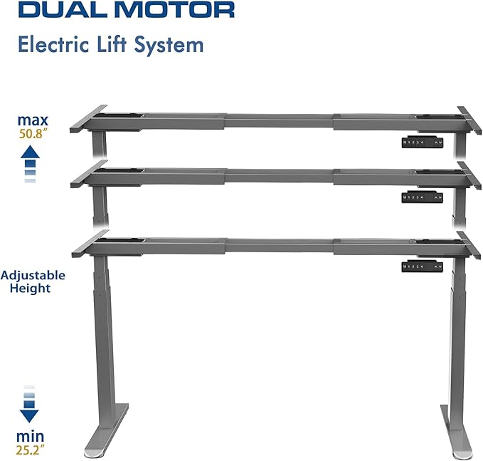 AIMEZO Standing Desk Frame, Dual Motor Electric Height Adjustable Sit Stand Desk Frame with 4 Memory Preset Button, USB Charging Port for Home Office (3 Tier Legs, Gray) - LeafyLoom