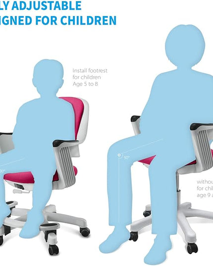 Kids Desk Chair: Ergonomic Kids Computer Chair | Adjustable Kids Office Chair with Wheels & Arms | Study Chair for Girls and Boys - Kids Chair Desk with Wheel Covers (Rosie Pink) - LeafyLoom
