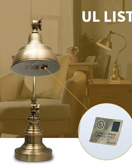 Brass Desk Lamp, Adjustable Table Lamp, Vintage Task Lamp with Rotary Shade Adjustable Height, Rechargeable Lamps for CoffeeTable Restaurant Bedroom Dinner Lighting - LeafyLoom