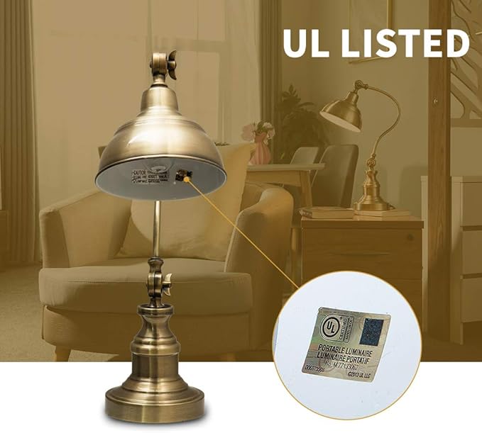 Brass Desk Lamp, Adjustable Table Lamp, Vintage Task Lamp with Rotary Shade Adjustable Height, Rechargeable Lamps for CoffeeTable Restaurant Bedroom Dinner Lighting - LeafyLoom