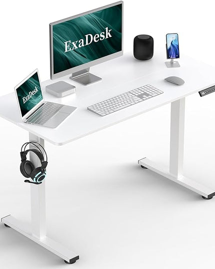 48 * 24 Inches Electric Standing Desk, Adjustable Height Sit Stand Up Desk with 3 Memory Presets, Motorized Home Office Computer Gaming Workstation Desk, White - LeafyLoom