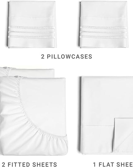 Split King Size 5 Piece Sheet Set - Comfy Breathable & Cooling Sheets - Hotel Luxury Bed Sheets for Women & Men - Deep Pockets, Easy-Fit, Soft & Wrinkle Free Sheets - White Oeko-Tex Bed Sheet Set - LeafyLoom