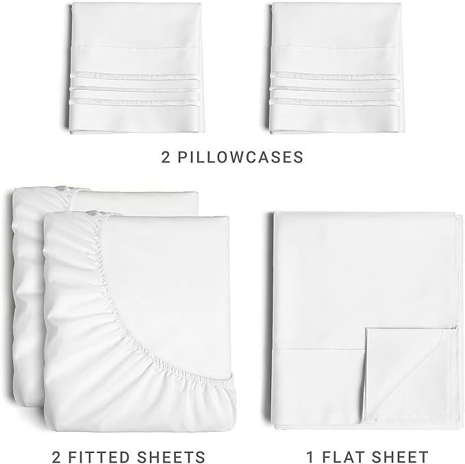 Split King Size 5 Piece Sheet Set - Comfy Breathable & Cooling Sheets - Hotel Luxury Bed Sheets for Women & Men - Deep Pockets, Easy-Fit, Soft & Wrinkle Free Sheets - White Oeko-Tex Bed Sheet Set - LeafyLoom