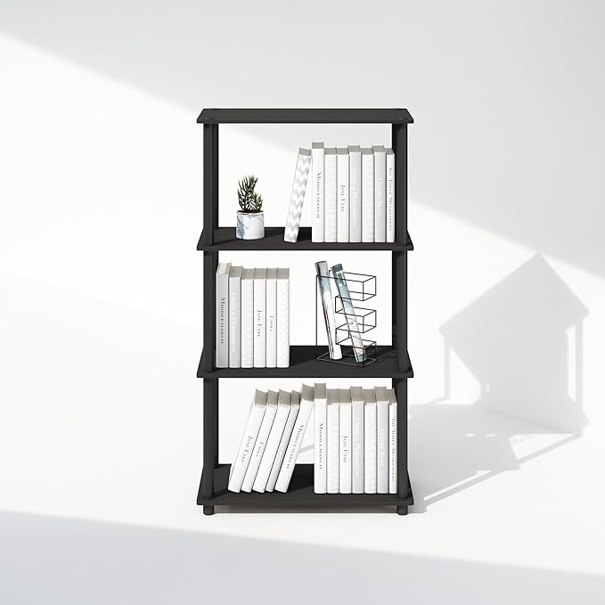 Furinno Turn-N-Tube 4-Tier Multipurpose Shelf Display Rack, Shelving Unit, Bookcase, Americano/Black - LeafyLoom