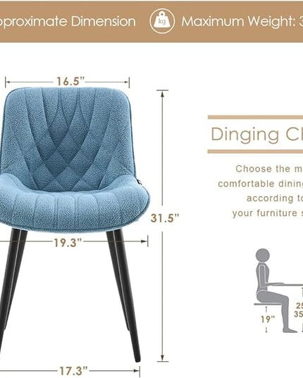 YOUNUOKE Comfortable Dining Chairs Set of 2, Mid-Century Modern Kitchen Dining Room Chairs, Upholstered Backrest Boucle Dining Chair with Black Metal, Sky Blue - LeafyLoom