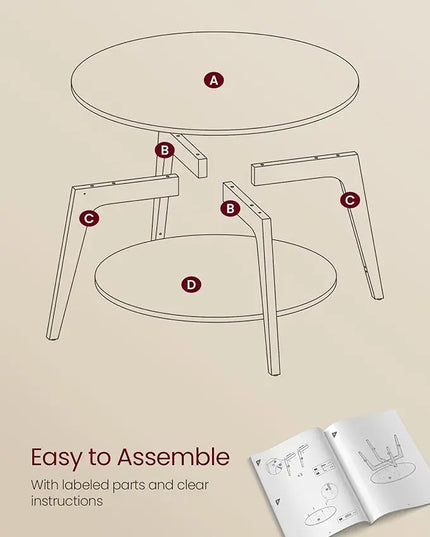 VASAGLE Round Coffee Table, 2 Tier Coffee Table with Storage, for Living Room, 31.5 x 17.7 Inches, Easy to Assemble, Charcoal Gray ULCT243B22 - LeafyLoom